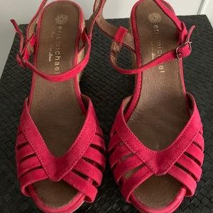 Eric Michael Red Suede Wedge Sandals 38EU/ 8US